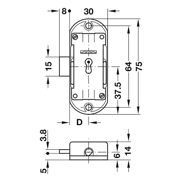 Serratura Piccolo Nova • sinistro • 15 mm