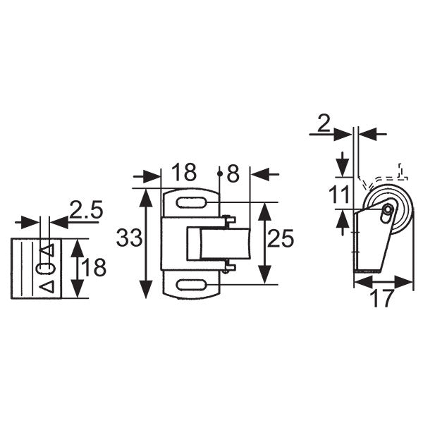 2 ferma antina a rotella in metallo blis