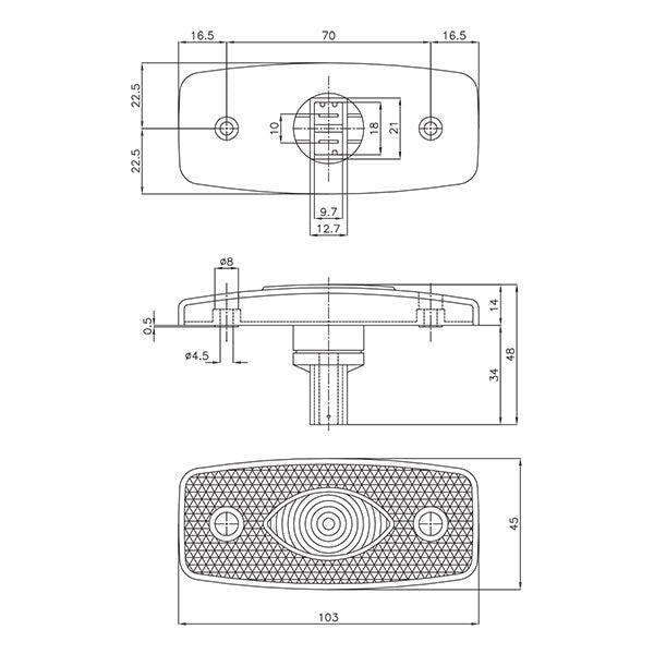 Luce ingombro anteriore rettangolare a lampadina