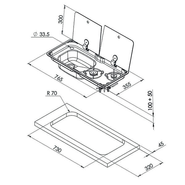 Randi XL 2 fuochi • lavello a sinistra