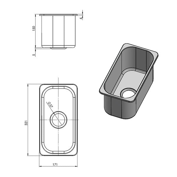 Lavello inox rettangolare • 320 x 170 mm • LA1404