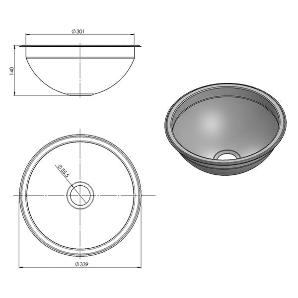 Lavello inox tondo • Ø 340 mm • LA1411
