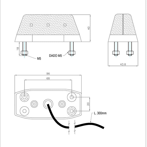 Segnale ingombro laterale  bianco/rosso LED