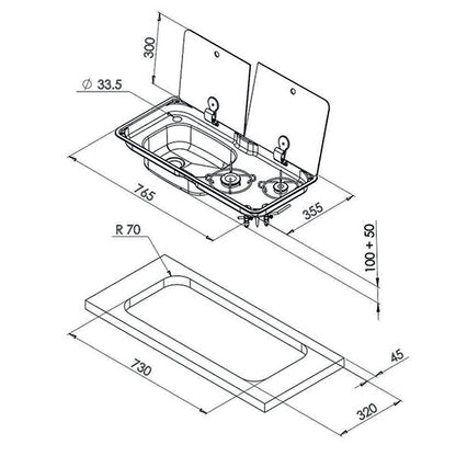 Randi XL 2 fuochi • lavello a sinistra