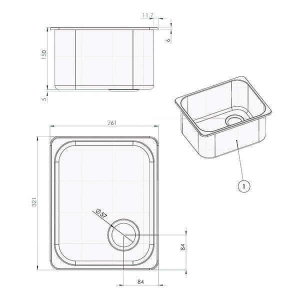 Lavello inox rettangolare • 320 x 260 mm • LA1400