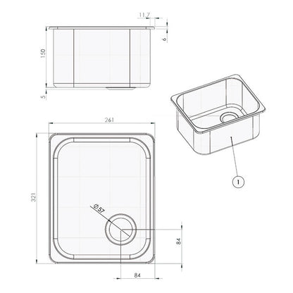 Lavello inox rettangolare • 320 x 260 mm • LA1400
