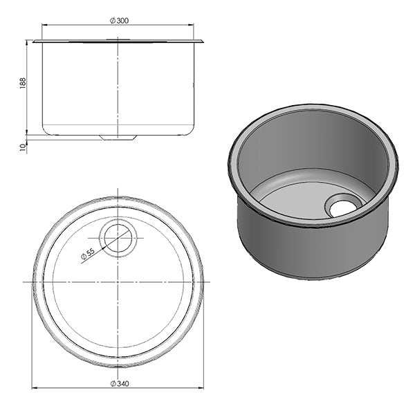 Lavello inox cilindrico • Ø 340 mm • LA1417