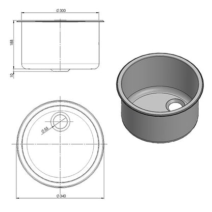 Lavello inox cilindrico • Ø 340 mm • LA1417