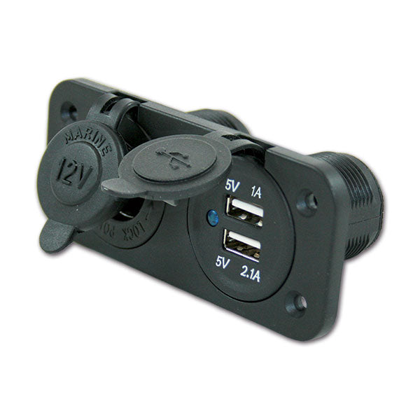 Supporto con 2 USB e presa • 12V