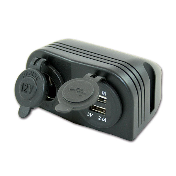 Supporto 2 USB con presa • 12 V